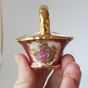 Vintage Limoges Miniature Basket Porcelain France Courting Couple